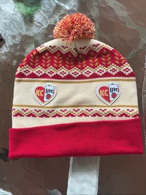 NFL Kansas City Chiefs & Miller Lite  Red/Cream Beanie Hats 2. NEW